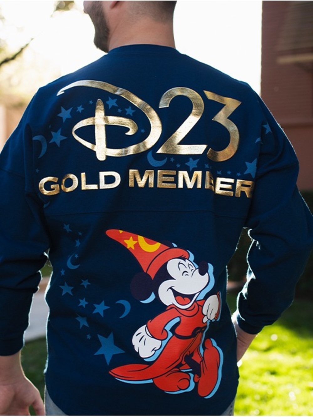 Disney gold member Navy & Gold D23 Mickey Sorcerer Crewneck Spirit jersey